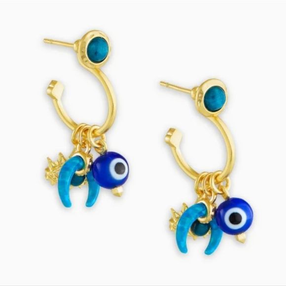 NWT KENDRA SCOTT GEMMA TEAL LABRADORITE 3 STRAND NECKLACE & HUGGIE EARRINGS SET - Picture 4 of 10